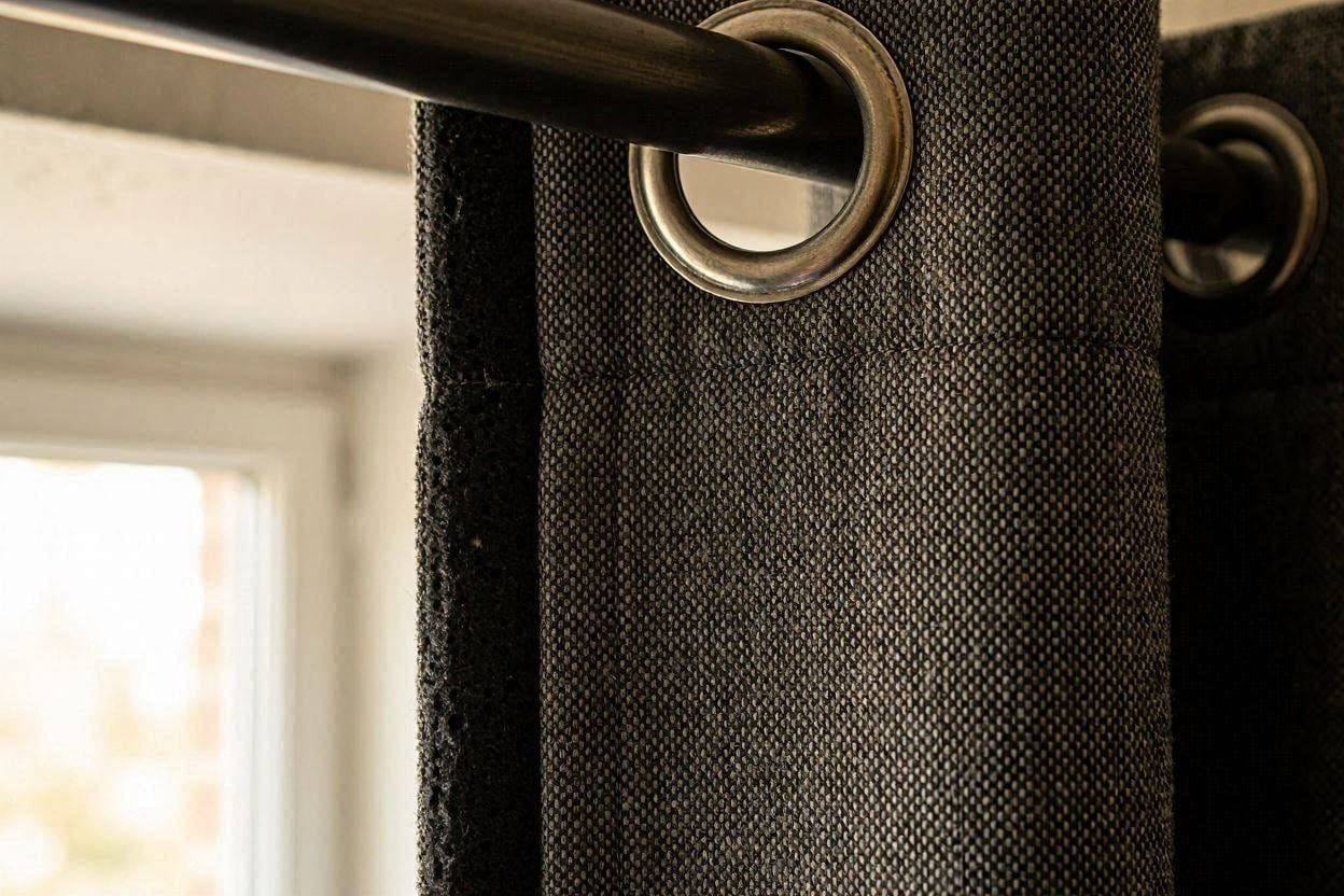 A close-up of the thick, heavy fabric layers used in premium soundproof window curtains