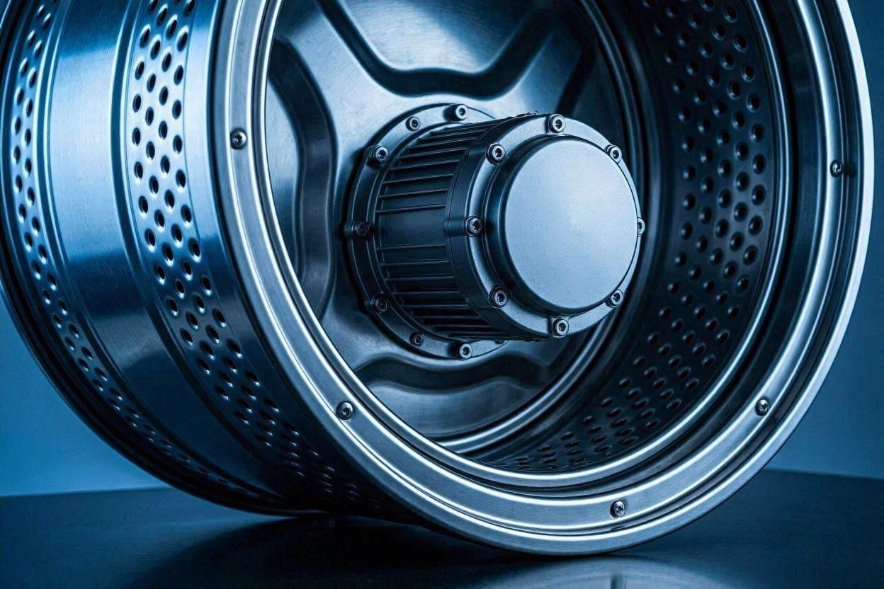 A close-up look at a beltless direct-drive washing machine motor that eliminates mechanical noise