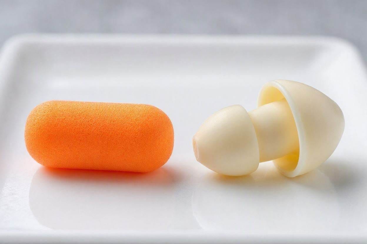 Comparison of a cheap foam earplug versus a premium flush-fitting silicone sleep earplug