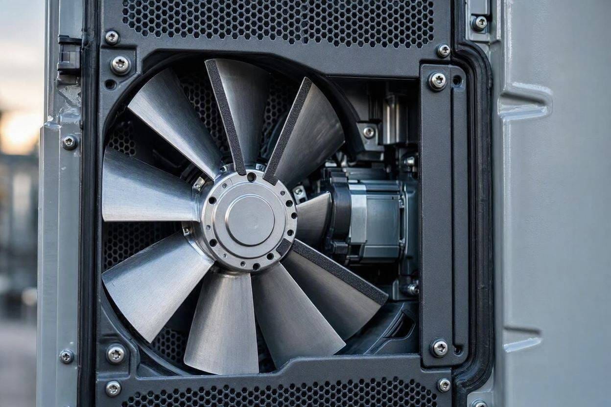 Close-up of the ultra-quiet cooling fans built into a modern portable power station