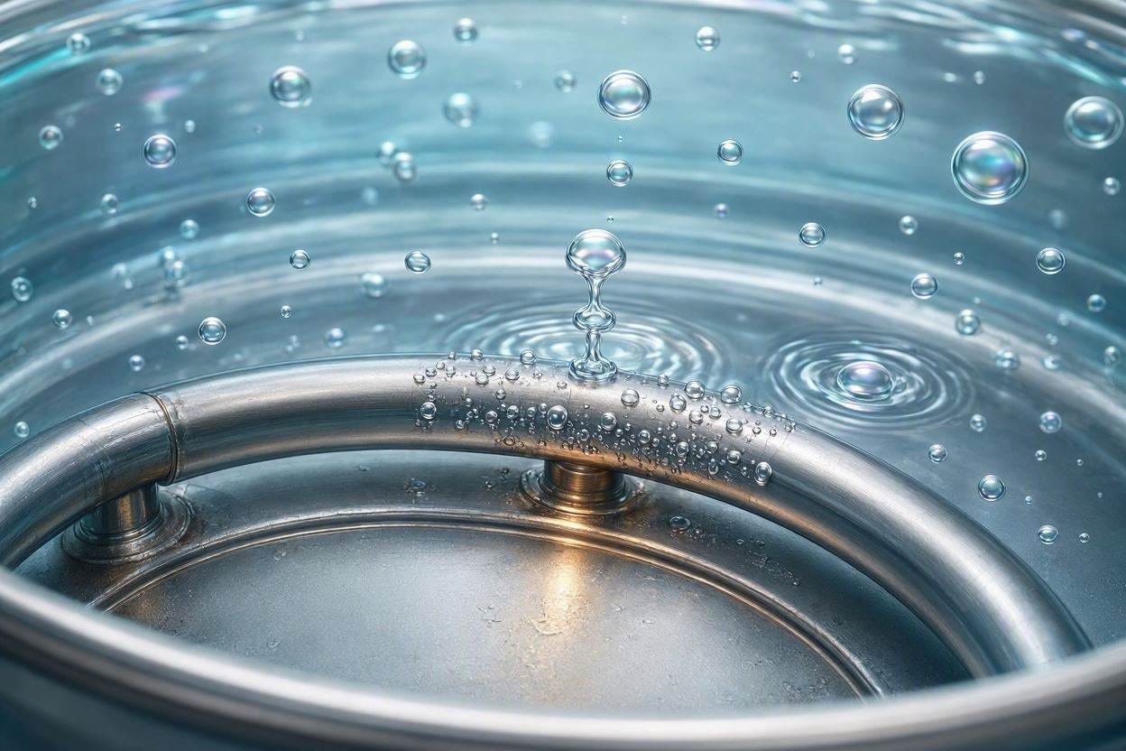 Diagram showing the physics of cavitation and how boiling water creates noise inside an electric kettle