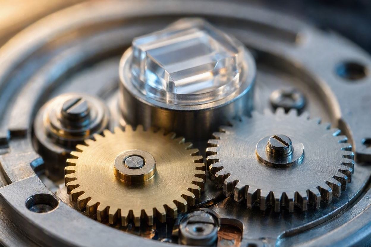Close up of a continuous sweep quartz clock motor that eliminates ticking noises