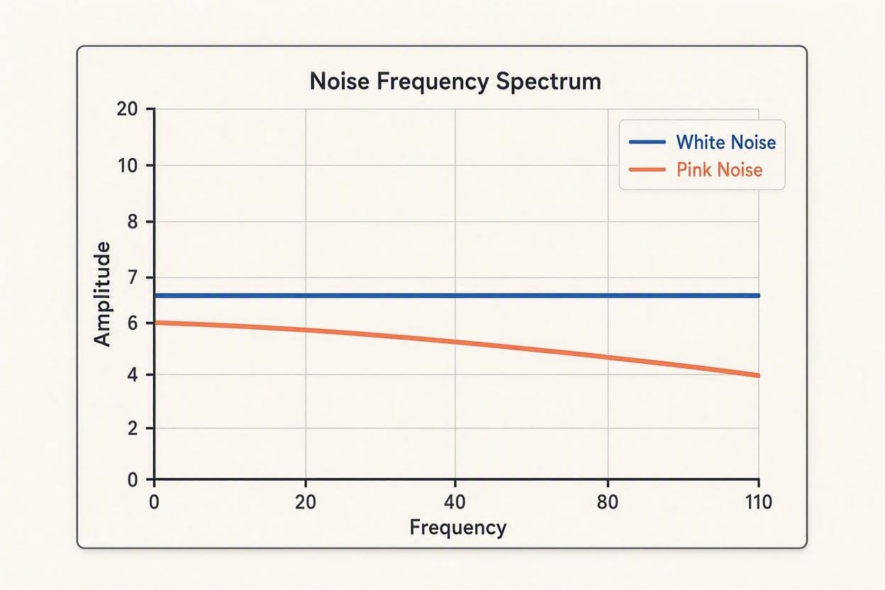 An acoustic graph showing how pink noise drops off high frequencies compared to flat white noise