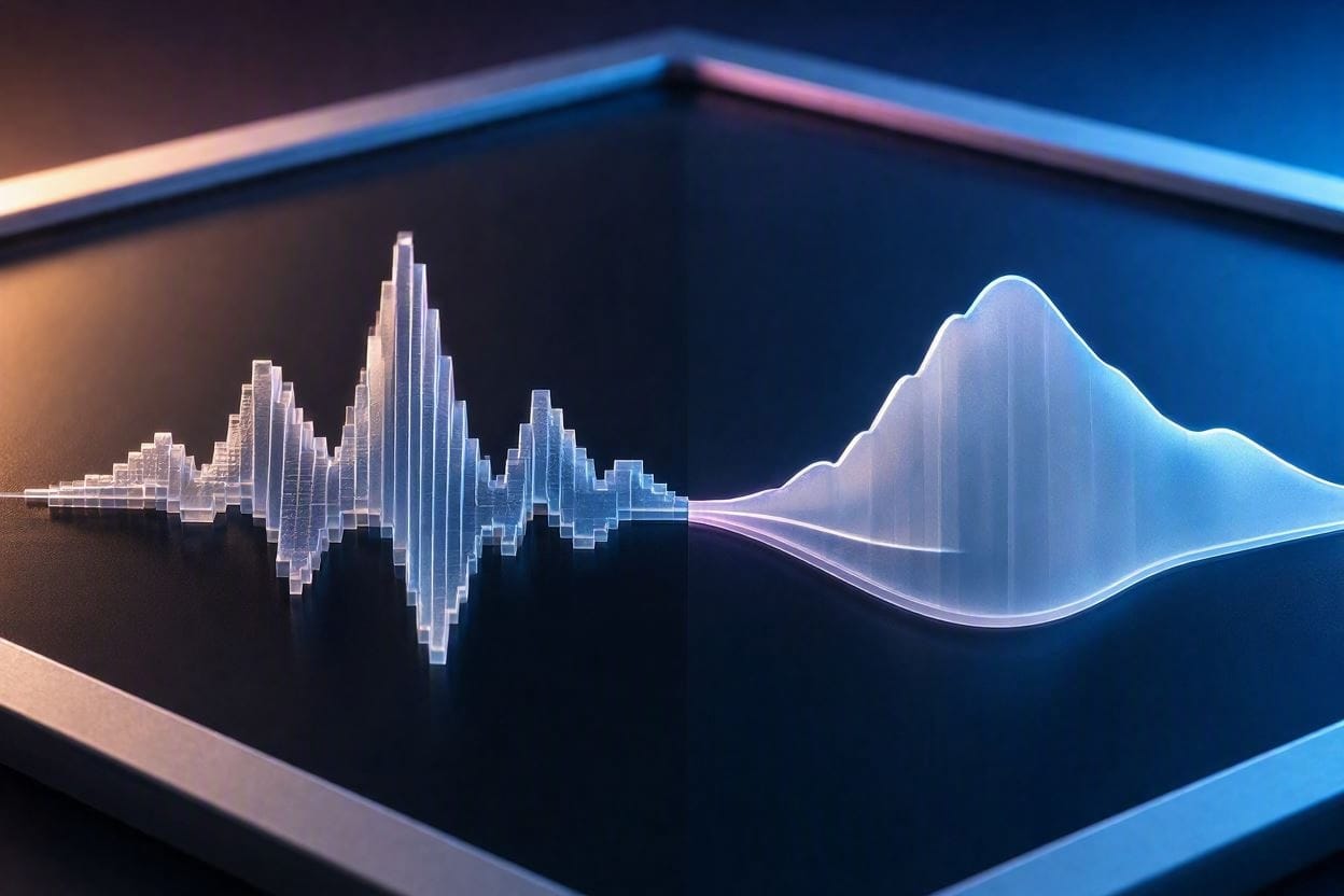 Acoustic waveform comparison of a harsh traditional alarm versus a gentle progressive wake-up chime
