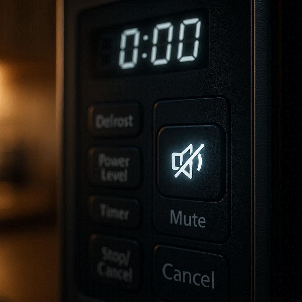 Close up of a dedicated mute or sound-off button on a quiet microwave control panel