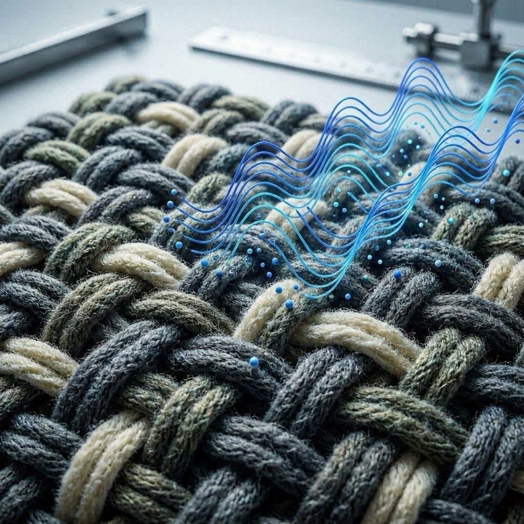 Close up of porous blanket fibers absorbing acoustic sound waves.