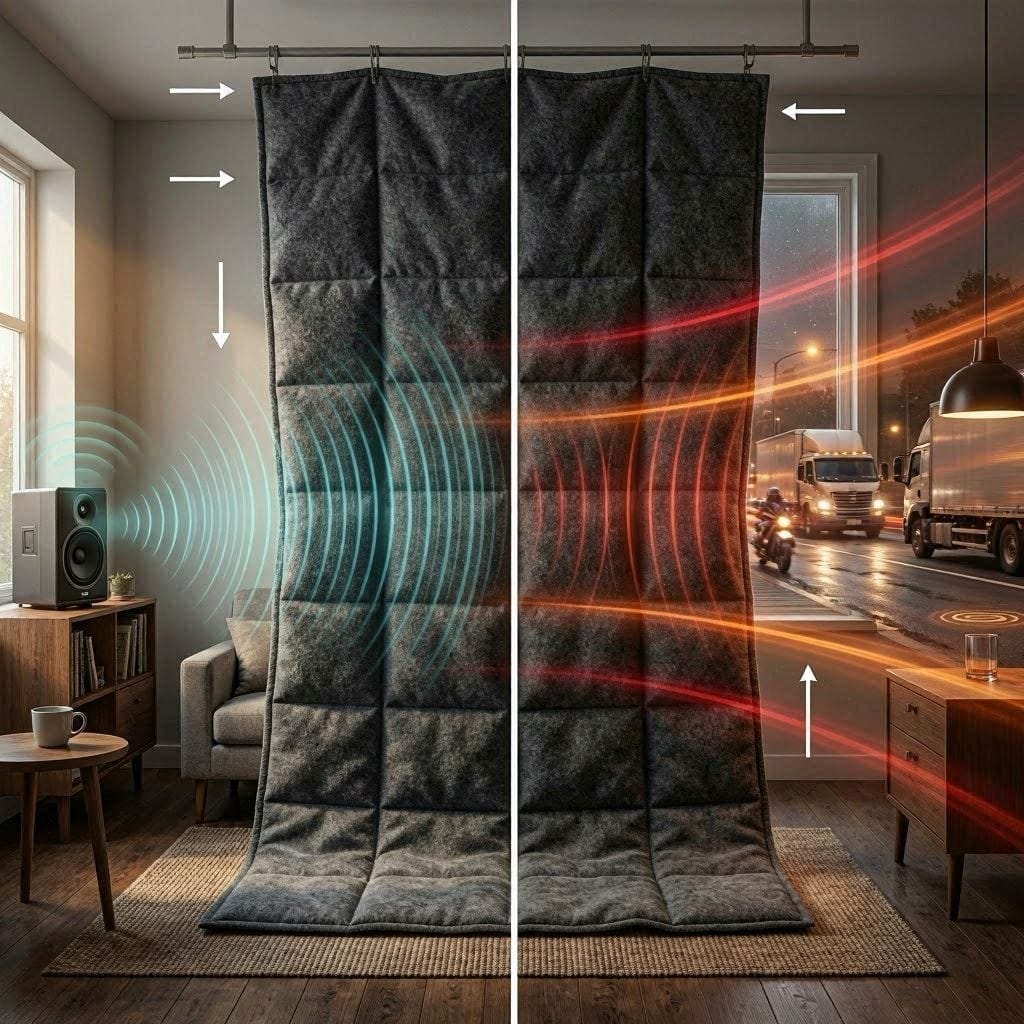 Visual physics diagram answering the question do soundproof blankets work for blocking noise.