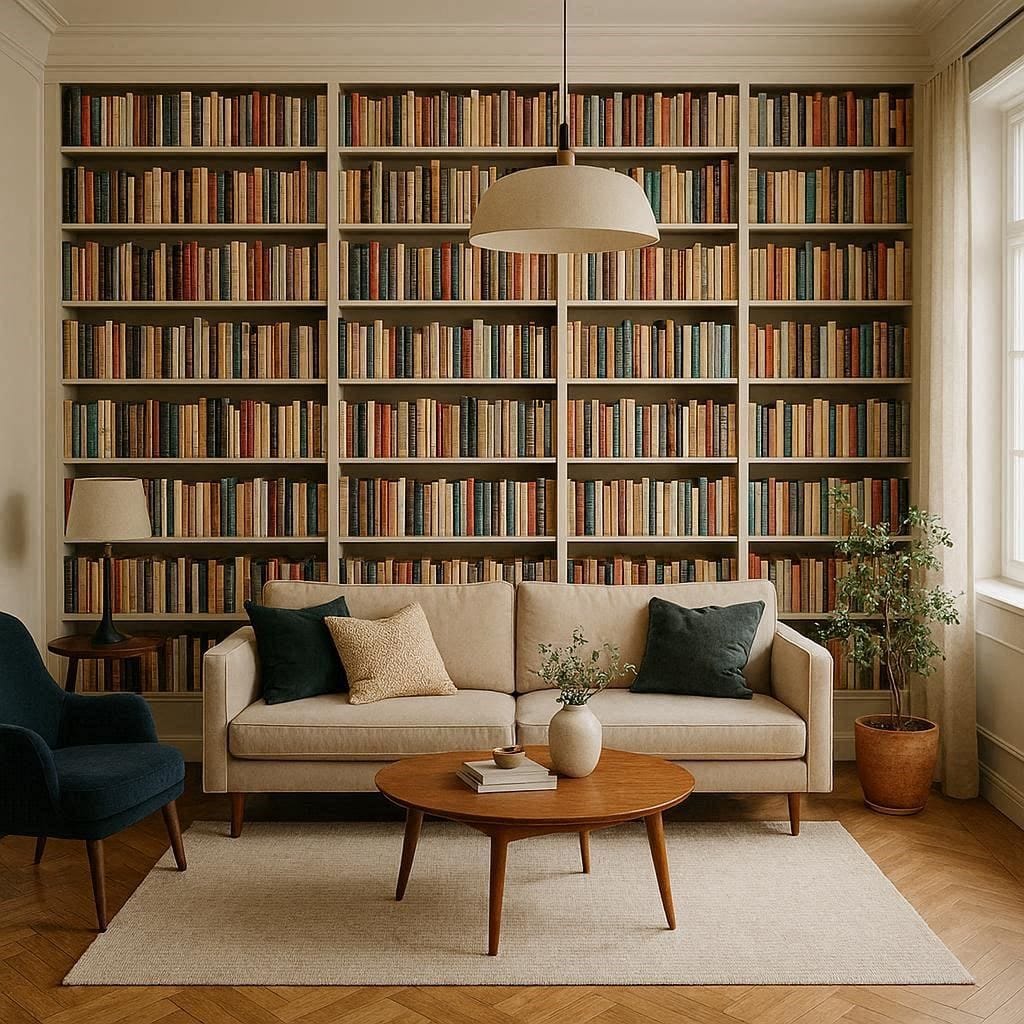 A dense bookshelf demonstrating if does furniture help soundproof a room against a shared wall.