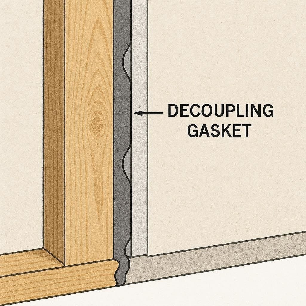 Engineering diagram of acoustic isolation clips preventing flanking transmission