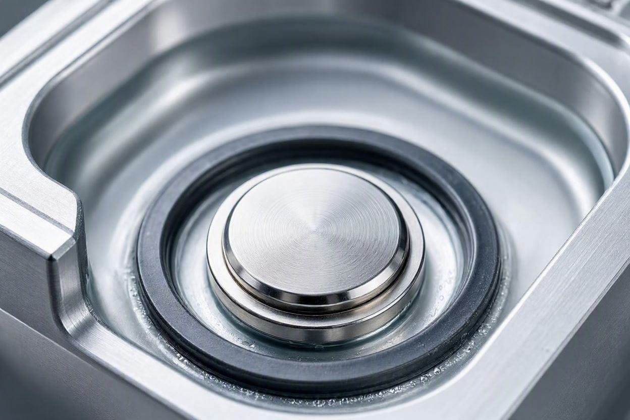 Close up of a metallic ultrasonic disc inside a quiet bedroom humidifier that creates silent mist