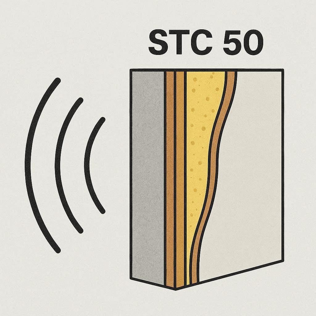 Diagram showing how STC ratings block sound waves through a wall