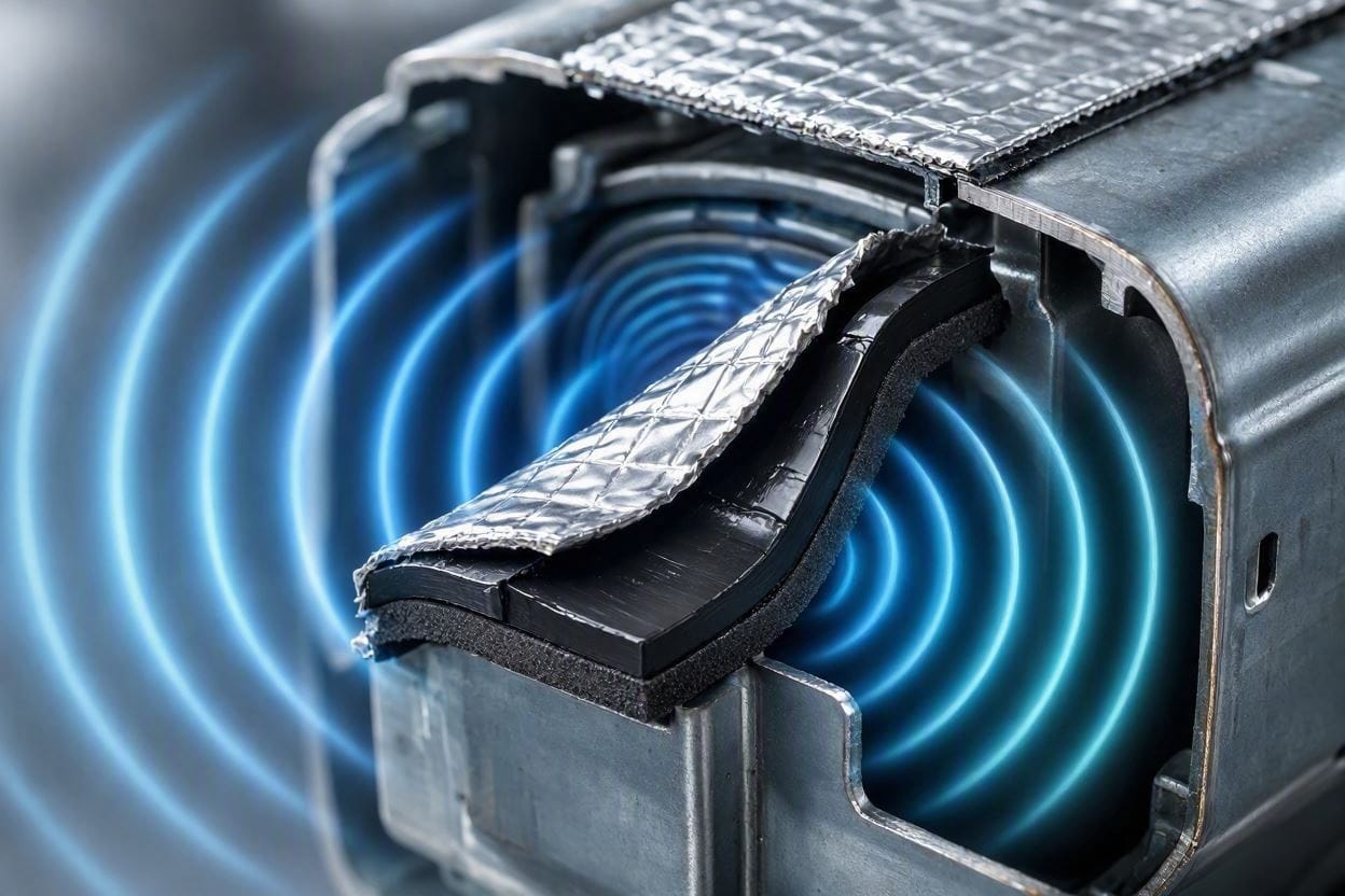 Using constrained layer damping mats to stop refrigerator compressor vibrations