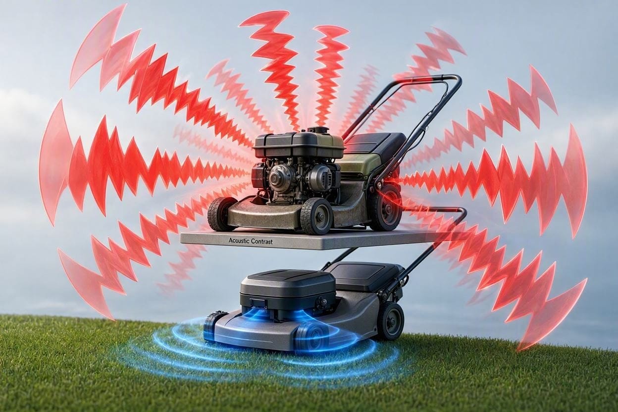 A diagram illustrating how brushless electric motors eliminate the mechanical noise pollution caused by gas combustion engines